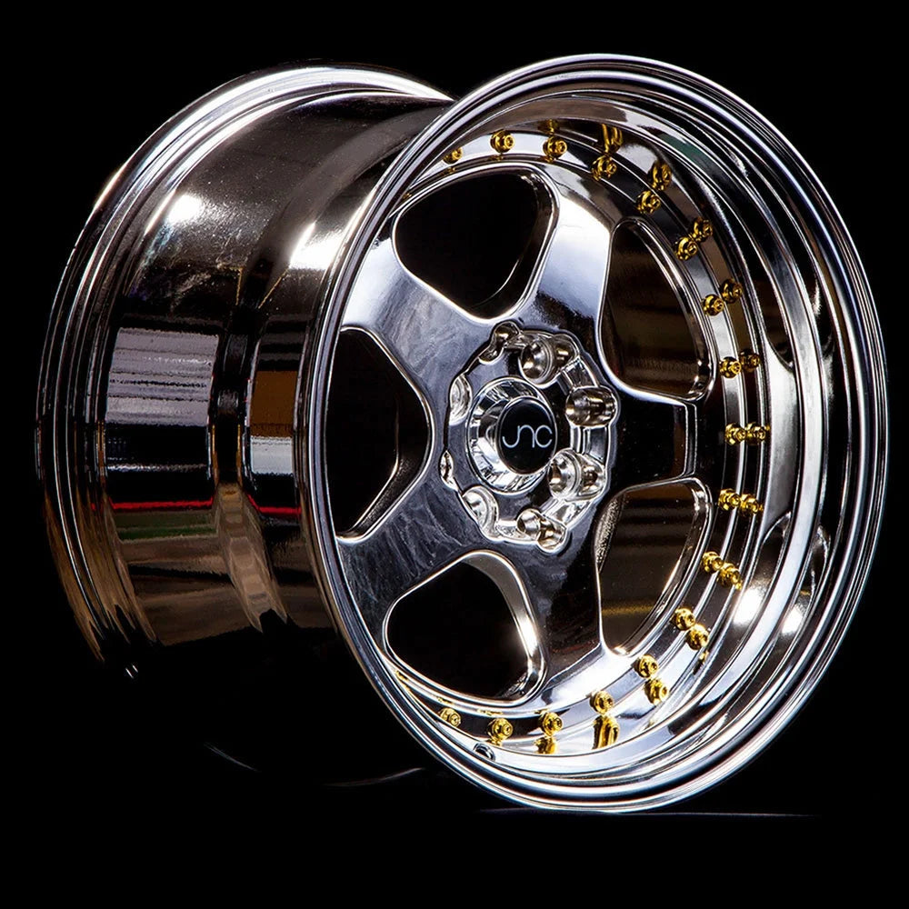 For 15x8 inch (1 Single Wheel Only) JNC Wheels - 15" JNC010 Platinum Gold Rivet Rim - 4x100/4x114.3 JNC Wheels-18515195654