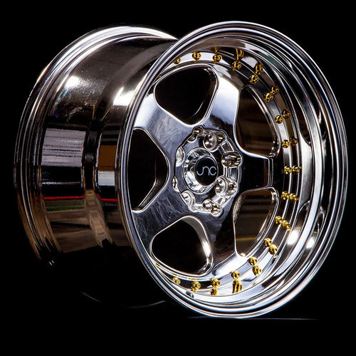 For 15x8 inch (1 Single Wheel Only) JNC Wheels - 15" JNC010 Platinum Gold Rivet Rim - 4x100/4x114.3 JNC Wheels-18515195654