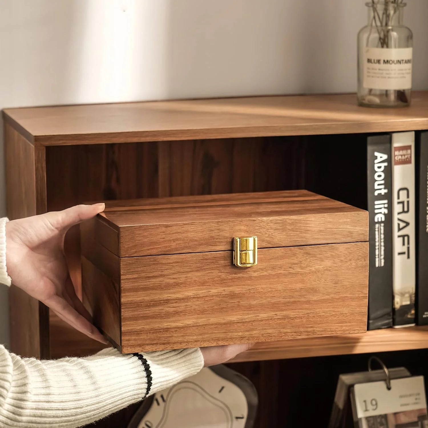 Wooden Memory Keepsake Box with Hinged Lid 4x7x10.6 a7