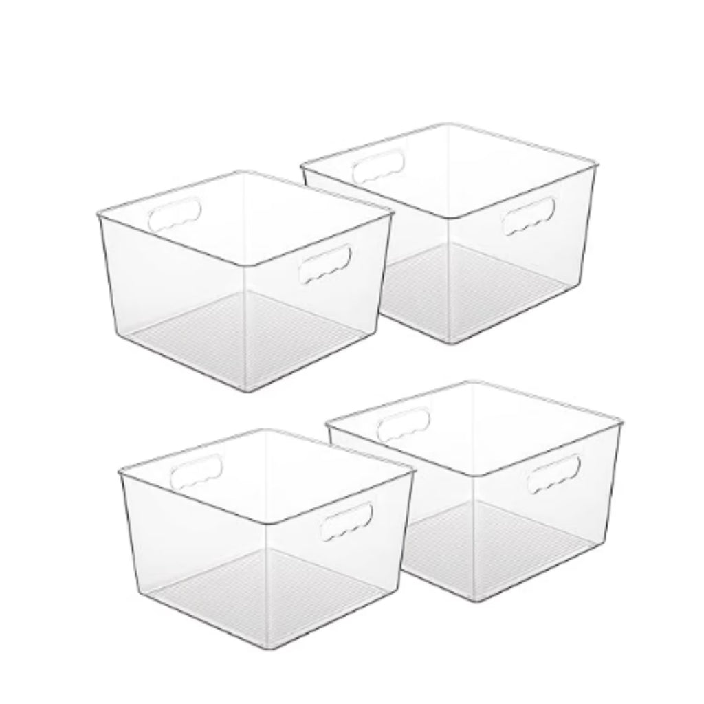 4 Pack Extra Large Clear Plastic Storage Bins,11x11 Cube Acrylic Organizer Square Containers with Handle for Pantry,Closet,LaundryRoom,Kitchen,Bathroom,UnderSink Organization