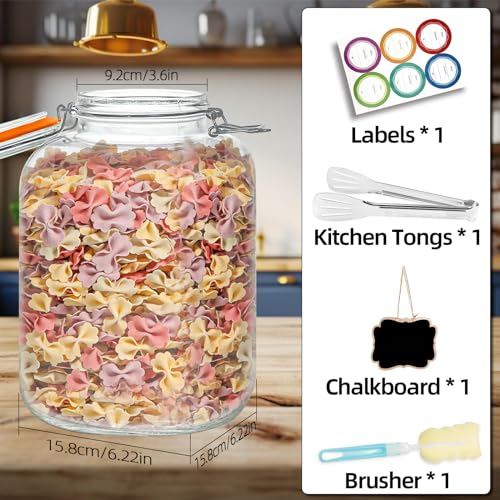 128oz Glass Jar with Airtight Lids, Wide Mouth, 6 Labels T7k