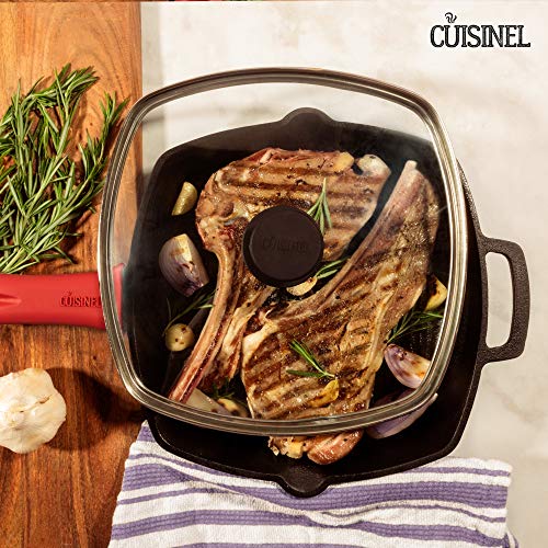Cast Iron Square Grill Pan with Glass Lid 10.5 Inch K7m