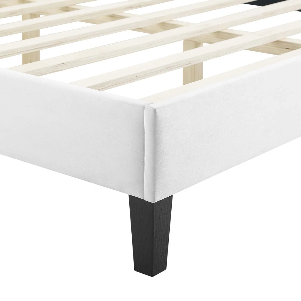 King Platform Bed White Velvet A7