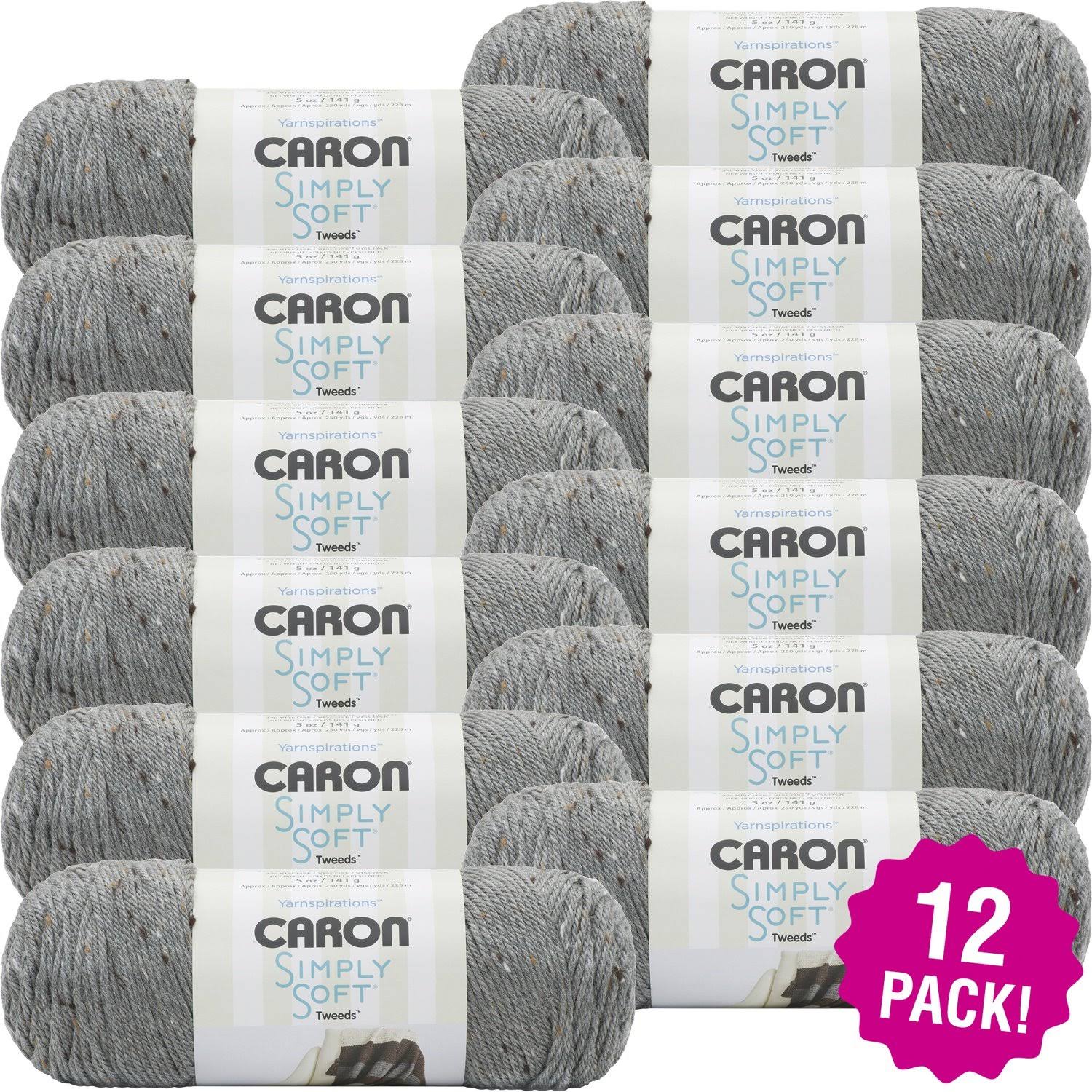 Caron Simply Soft Tweeds Yarn Gray Heather, Multipack of 12