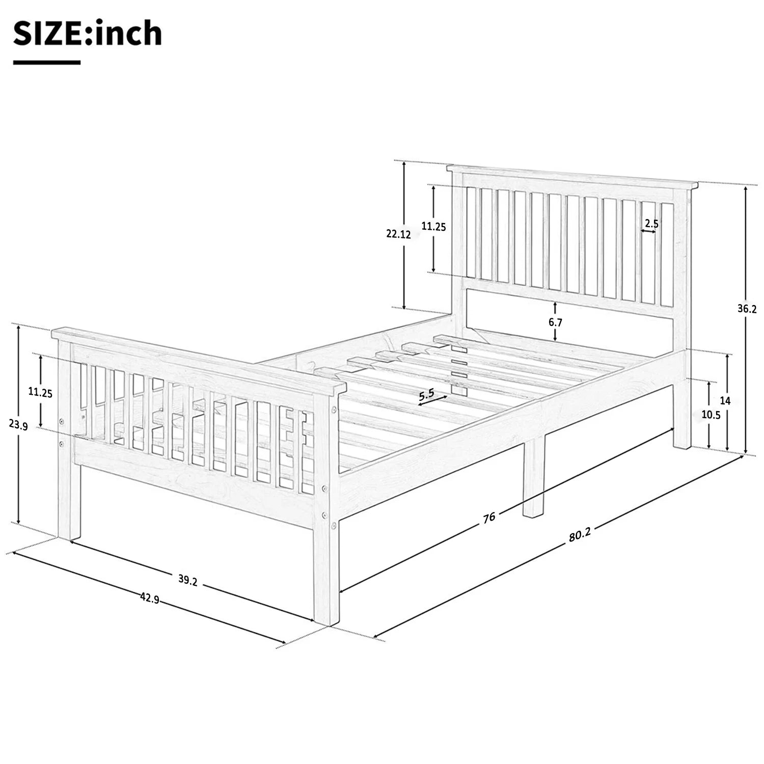 Twin Bed Frame with Headboard and Slat Support a7