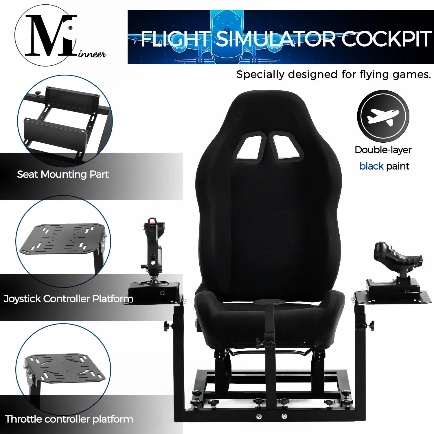 Flight Simulator Cockpit with Black Seat for PC Xbox PS4 a7