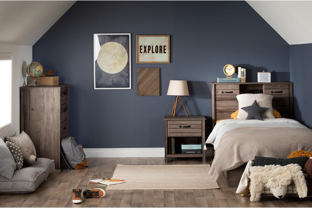 Bookcase Headboard with Storage Oak 64.5in k7