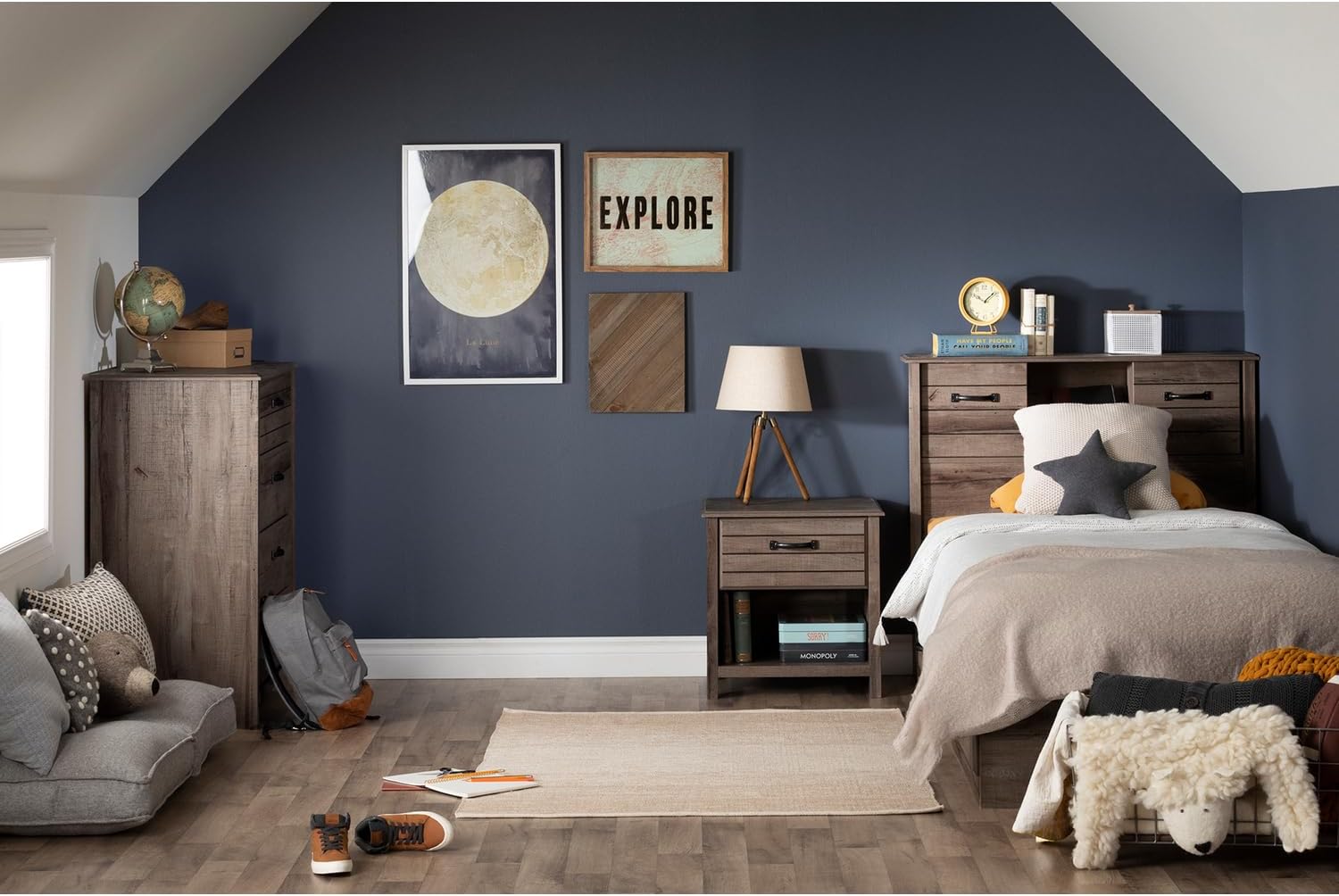 Bookcase Headboard with Storage Oak 64.5in k7
