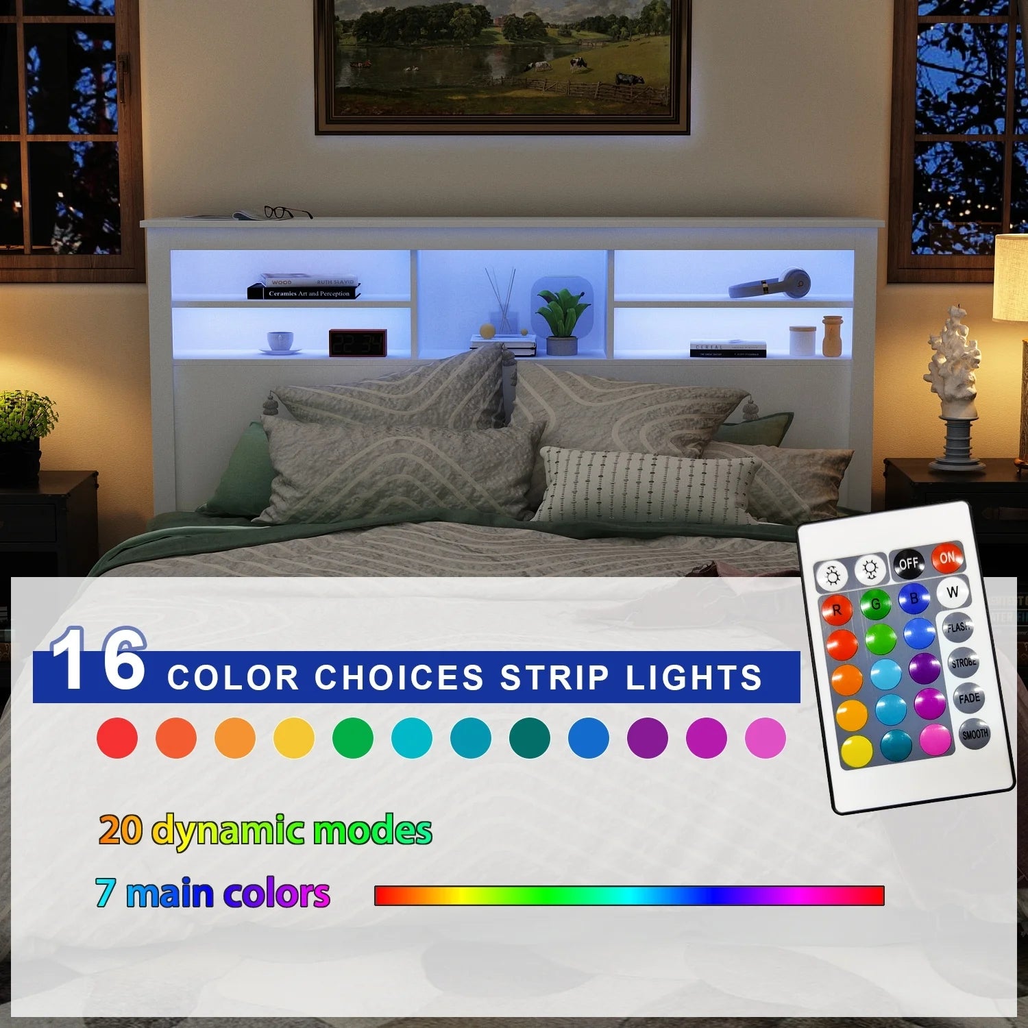 Wooden Bookcase Headboard With Light 7k