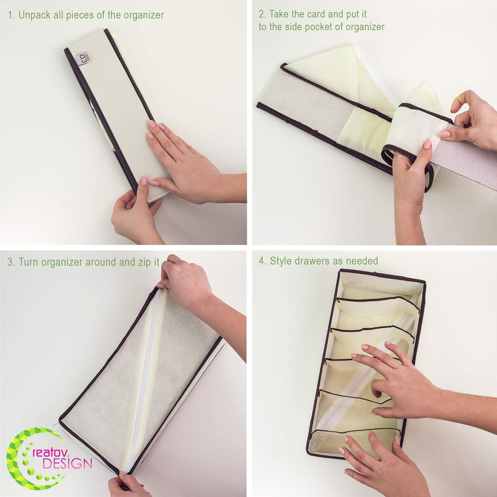 Fabric Storage Box Organizer Set of 4 Beige Collapsible q7