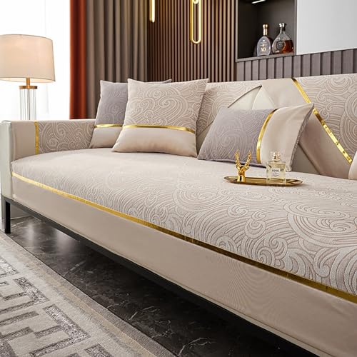 Sofa Cover 3 Seater, Chenille Fabric Furniture Protector, Non-Slip Sofa Slipcovers, Couch Cushion Covers, Fashion Splicing Sofa Cover 1 2 3 Seater(B/Beige2,90 * 180cm)