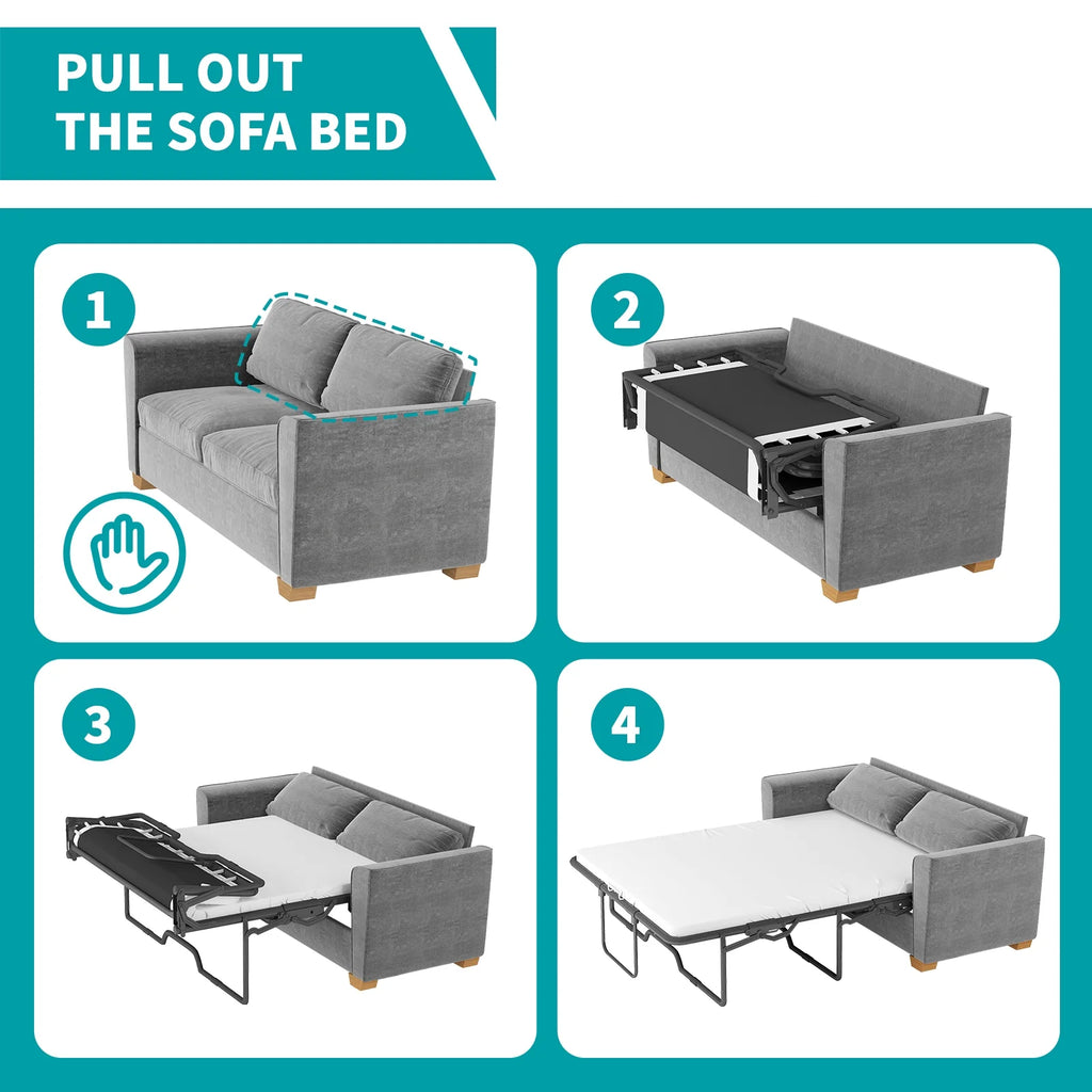 Pull Out Sofa Bed with Foam Mattress, 2-in-1 Sleeper Couch Grey k7