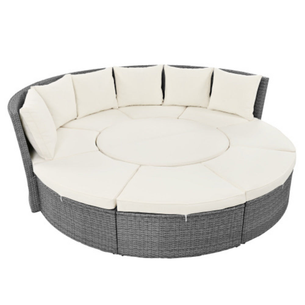Patio 5-Piece Round Rattan Sectional Sofa Set with Liftable Table a7