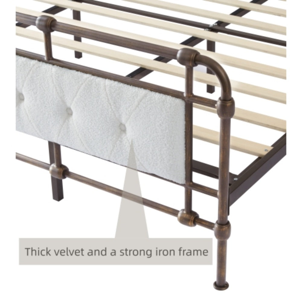Queen size metal bed frame with soft headboard and tail a7