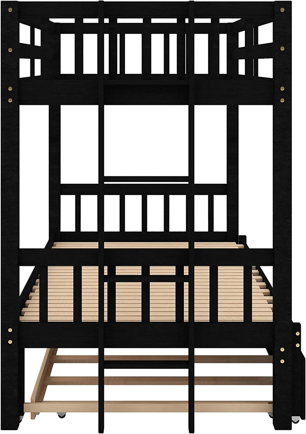Bunk Bed with Trundle Solid Wood Espresso a7