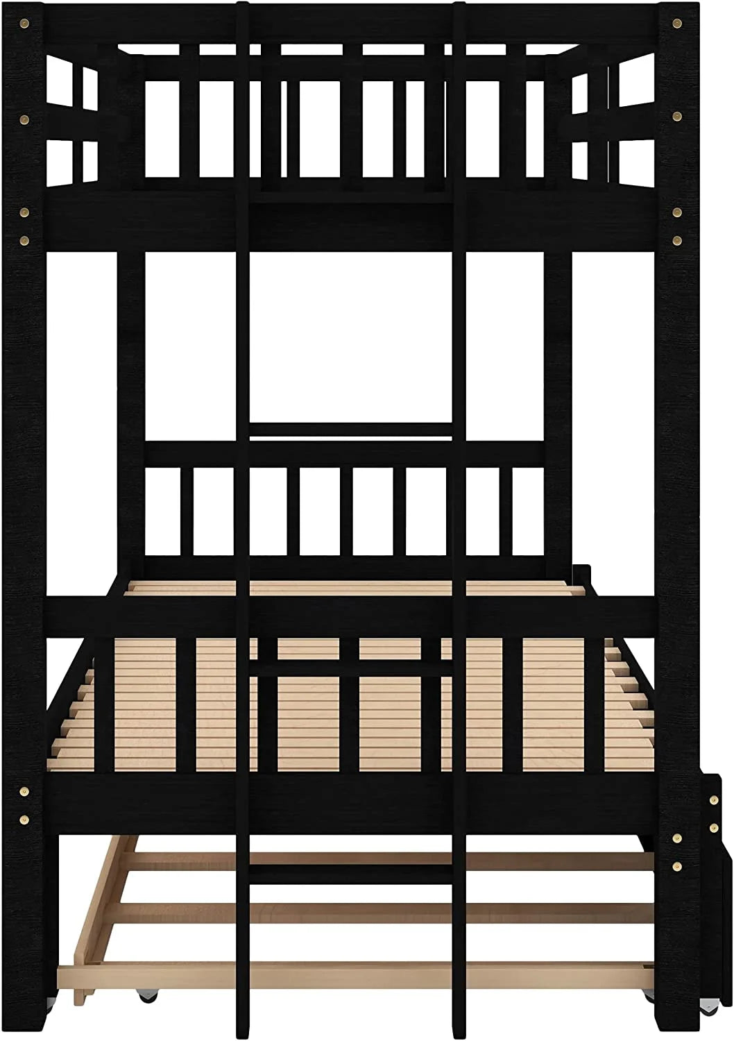 Bunk Bed with Trundle Solid Wood Espresso a7