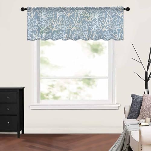 Ocean Coral Valance Curtains Sheer Rod Pocket 54x18 k7