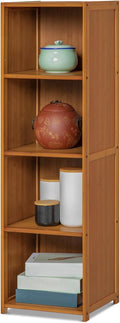 Magshion 4-Tier Narrow Bookcase Brown Media Tower Rack, 12.2" L x 11.4" W x 39.8" H Bamboo Slim Storage Cabinet, Floor Standing Slim CDs Display Case Bookshelf for Home Office