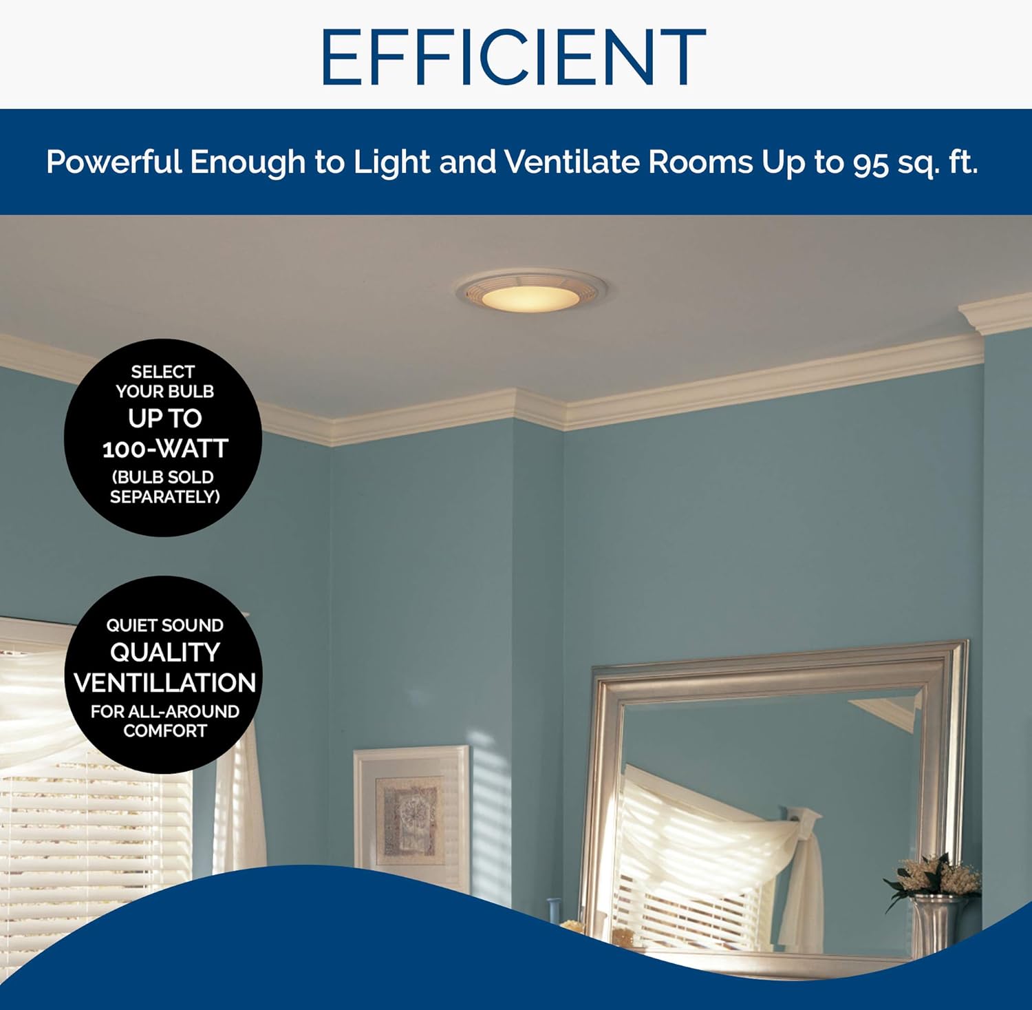 Bathroom Ceiling Exhaust Fan with Light and Glass Lens 7k