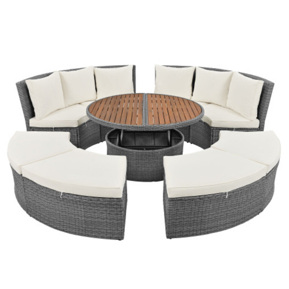 Patio 5-Piece Round Rattan Sectional Sofa Set with Liftable Table a7