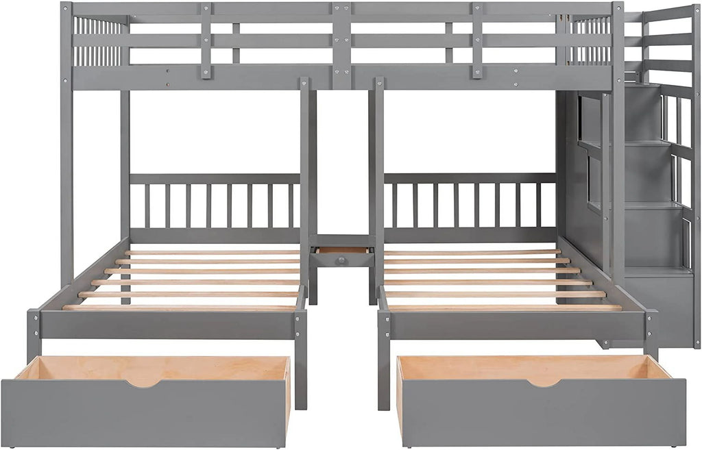 Twin & Twin Bunk Bed with Drawers and Guardrails k7