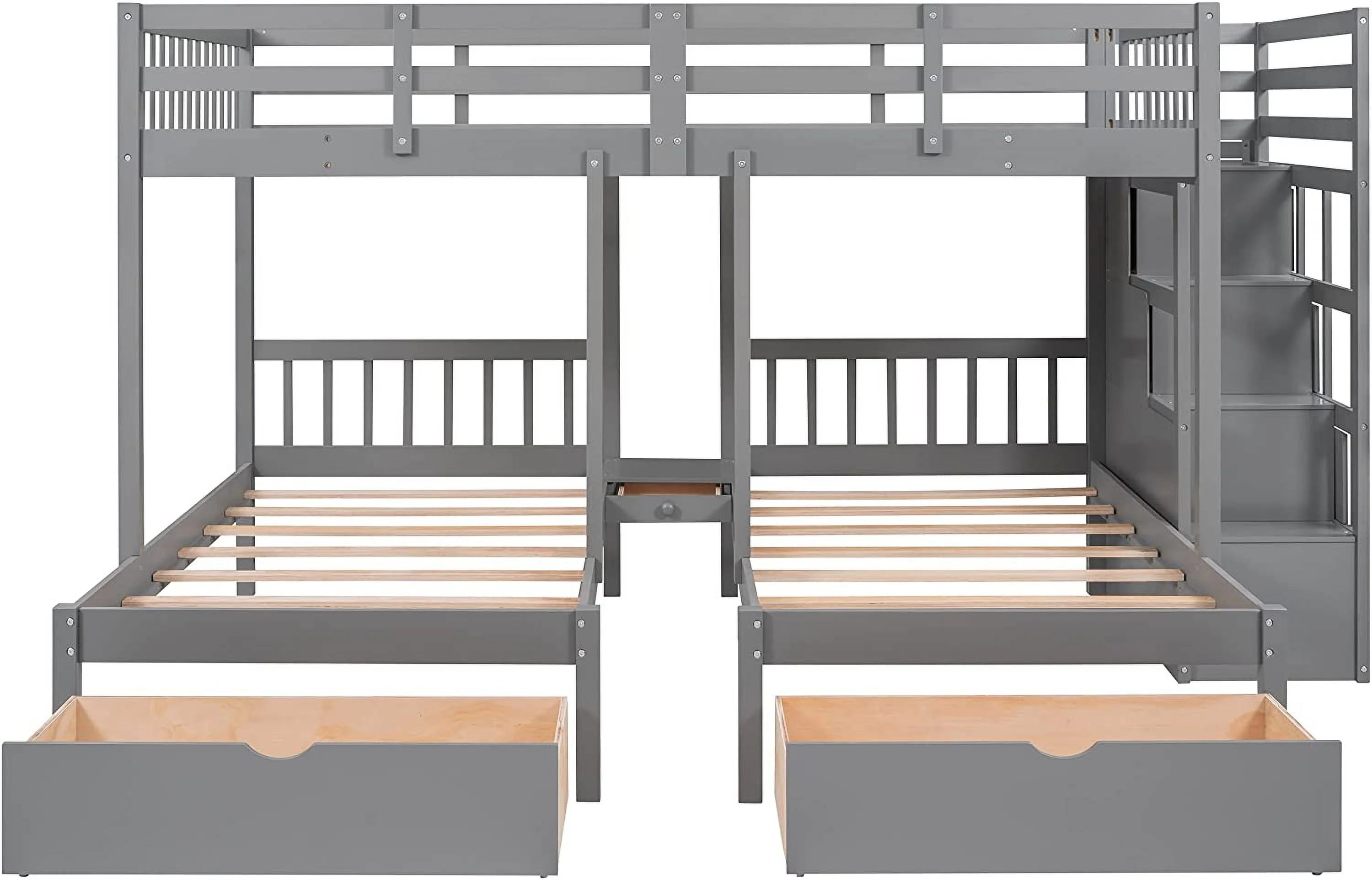 Twin & Twin Bunk Bed with Drawers and Guardrails k7