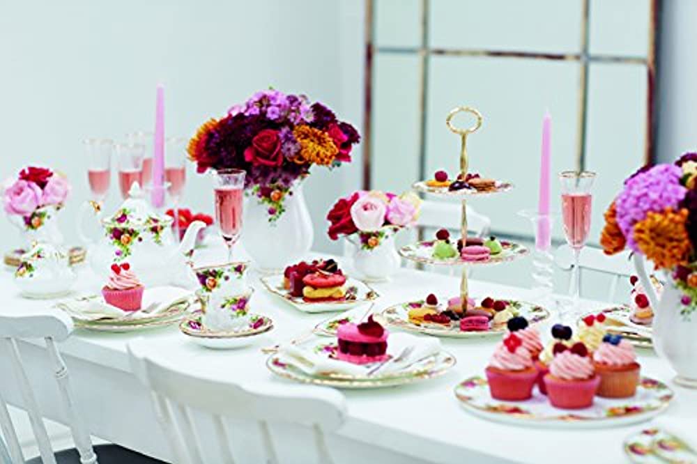 Tea Set & Tray with Floral Print 9-Piece A7