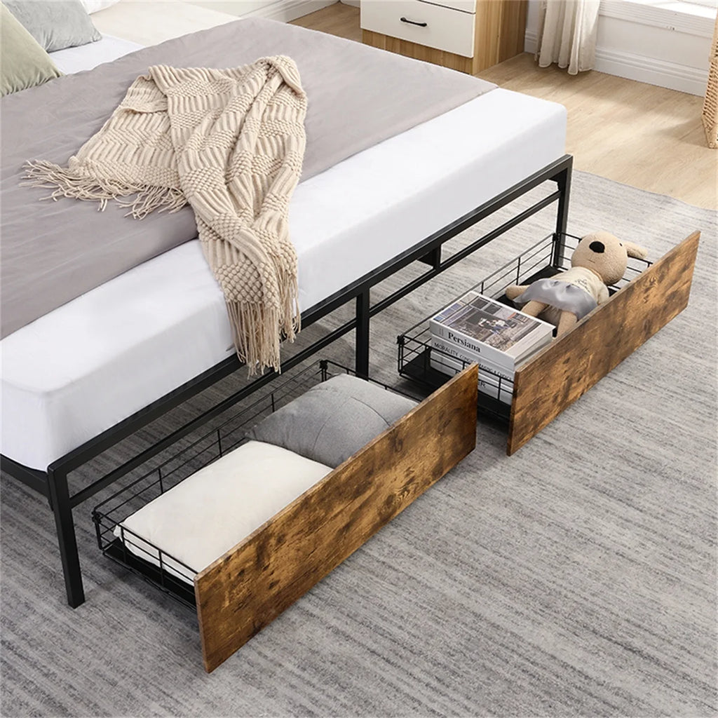 Bed Frame with Storage Headboard and Charging Station k7
