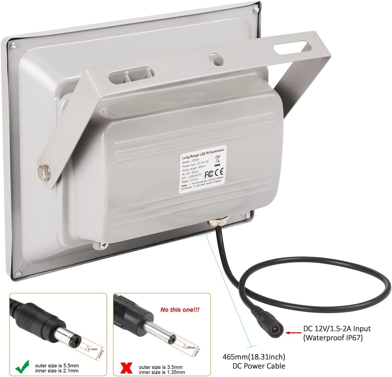 IR Illuminator 330ft 30-LED 850nm Waterproof Metal Housing A7k