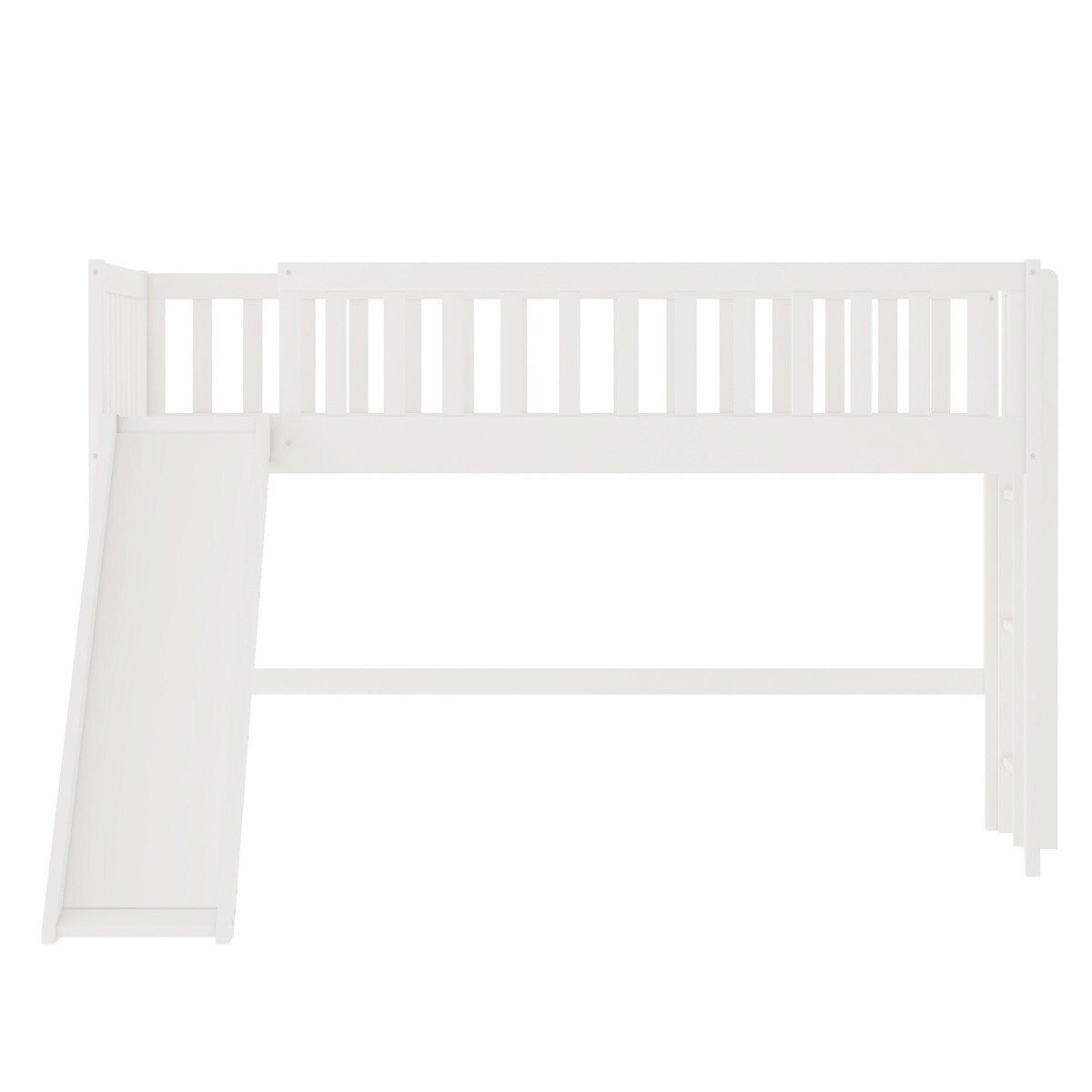 Wooden Low Loft Bed with Slide and Ladder White k7