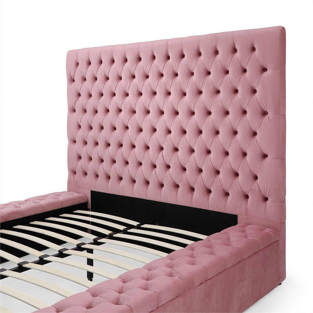 Velvet Upholstered Platform Queen Bed Pink k7m