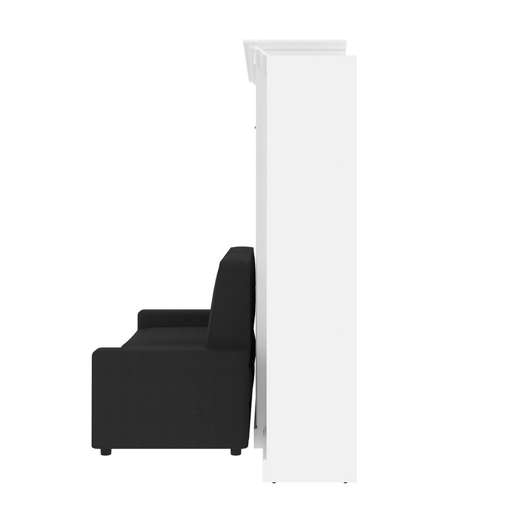 Wood Queen Murphy Bed with Sofa Organizer White Gray a7