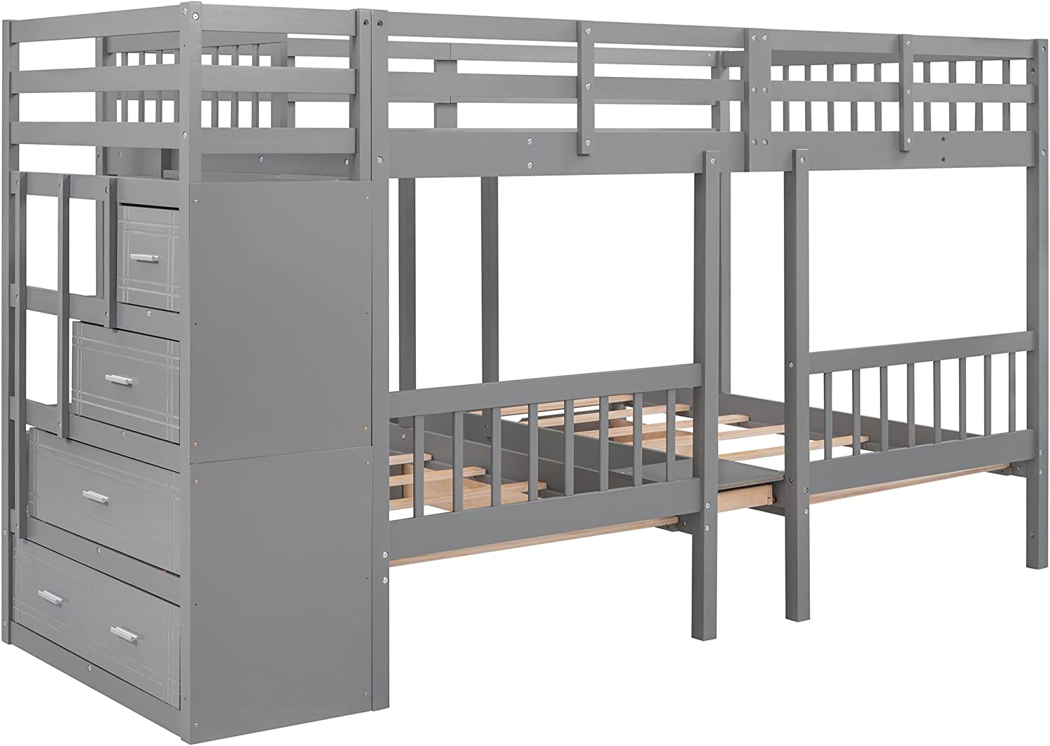 Twin & Twin Bunk Bed with Drawers and Guardrails k7