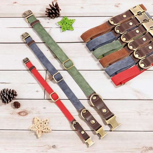 Leather Dog Collar for Medium Dogs, Adjustable, Brown M a7