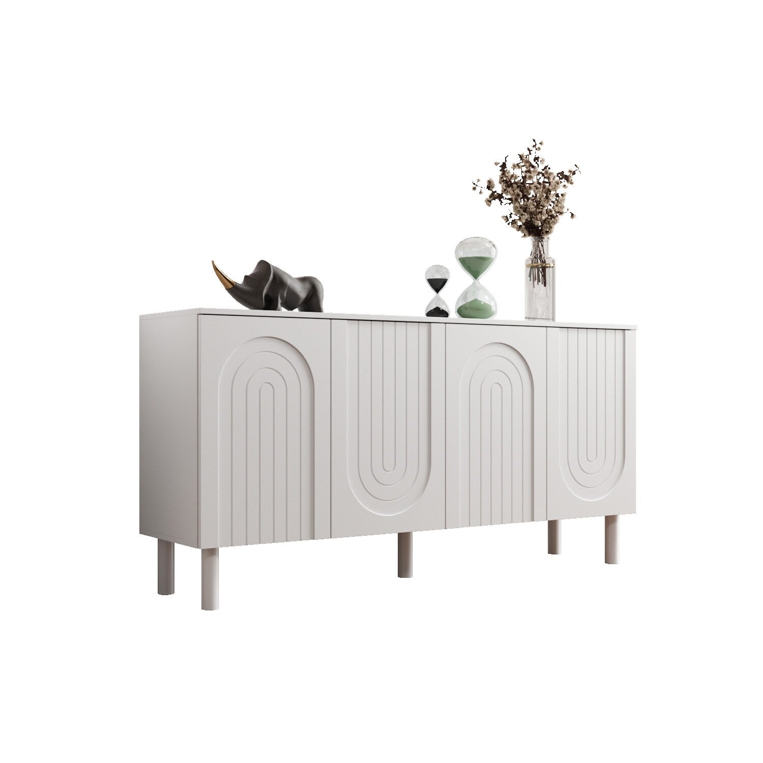 63.2"W Bookcase Credenza Sideboard with Drawer & Doors k7
