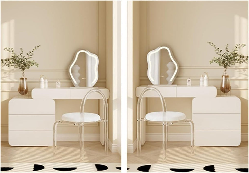 Vanity Desk with 5 Drawers and Mirror White A7