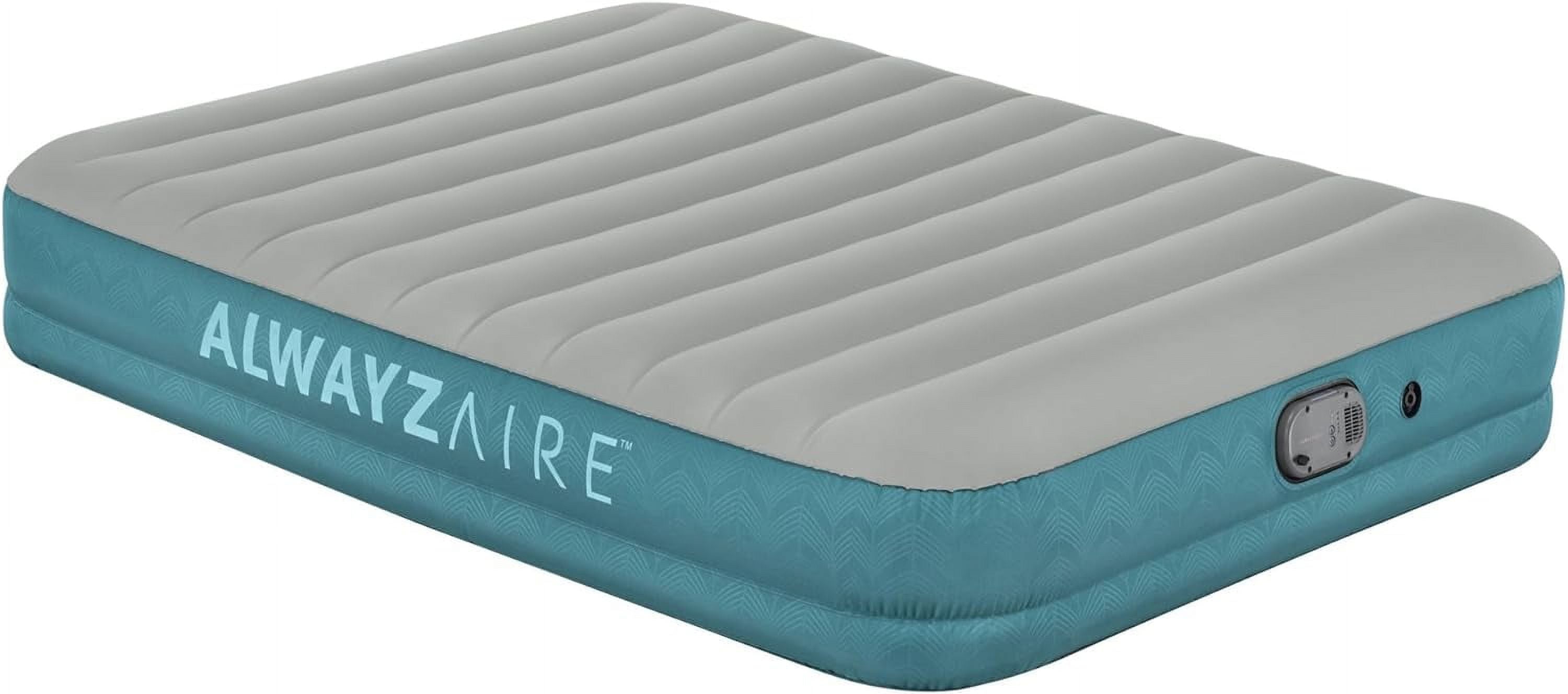 AlwayzAire 14" Inflatable Air Mattress 2 Person Queen-Sized Indoor Bed with Rechargeable USB Electric Built-In Pump, Gray