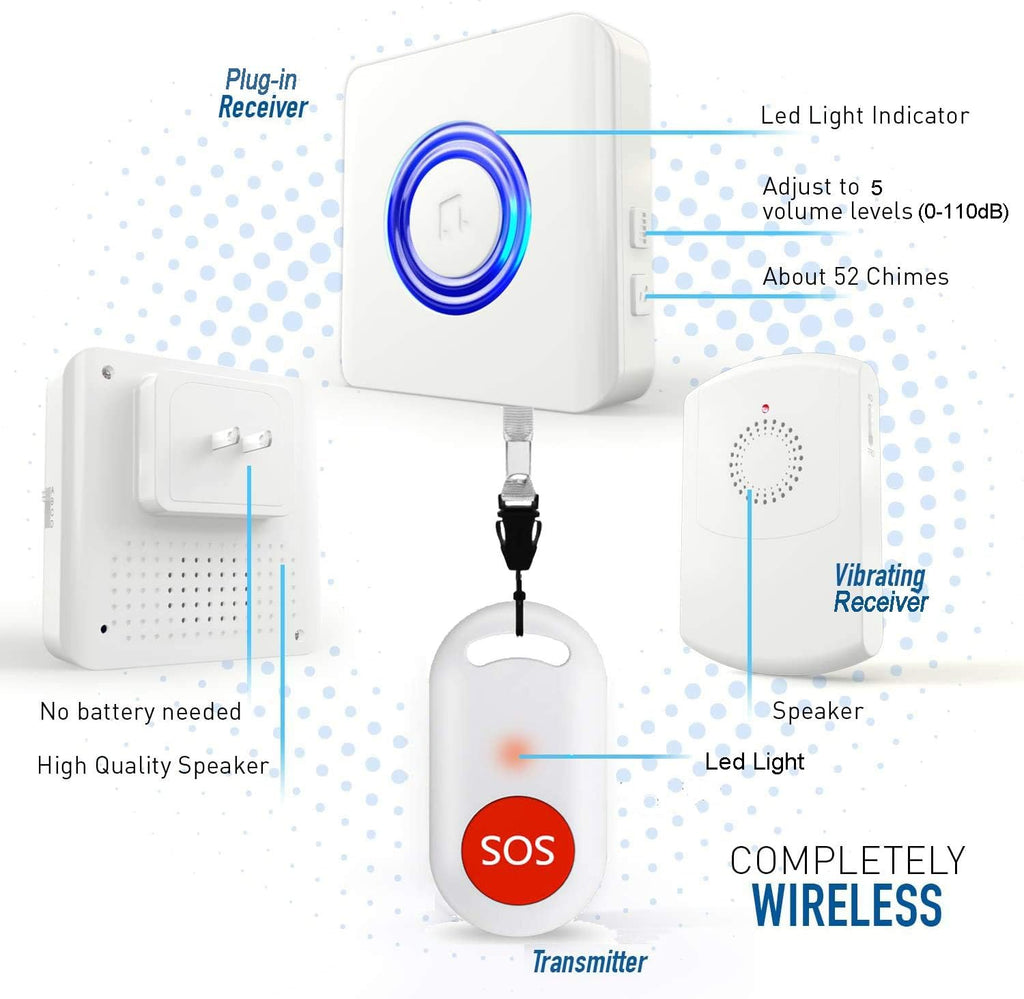 Motion Sensor Alert System for Elderly Fall Prevention 3 Receivers 2 Monitors k7