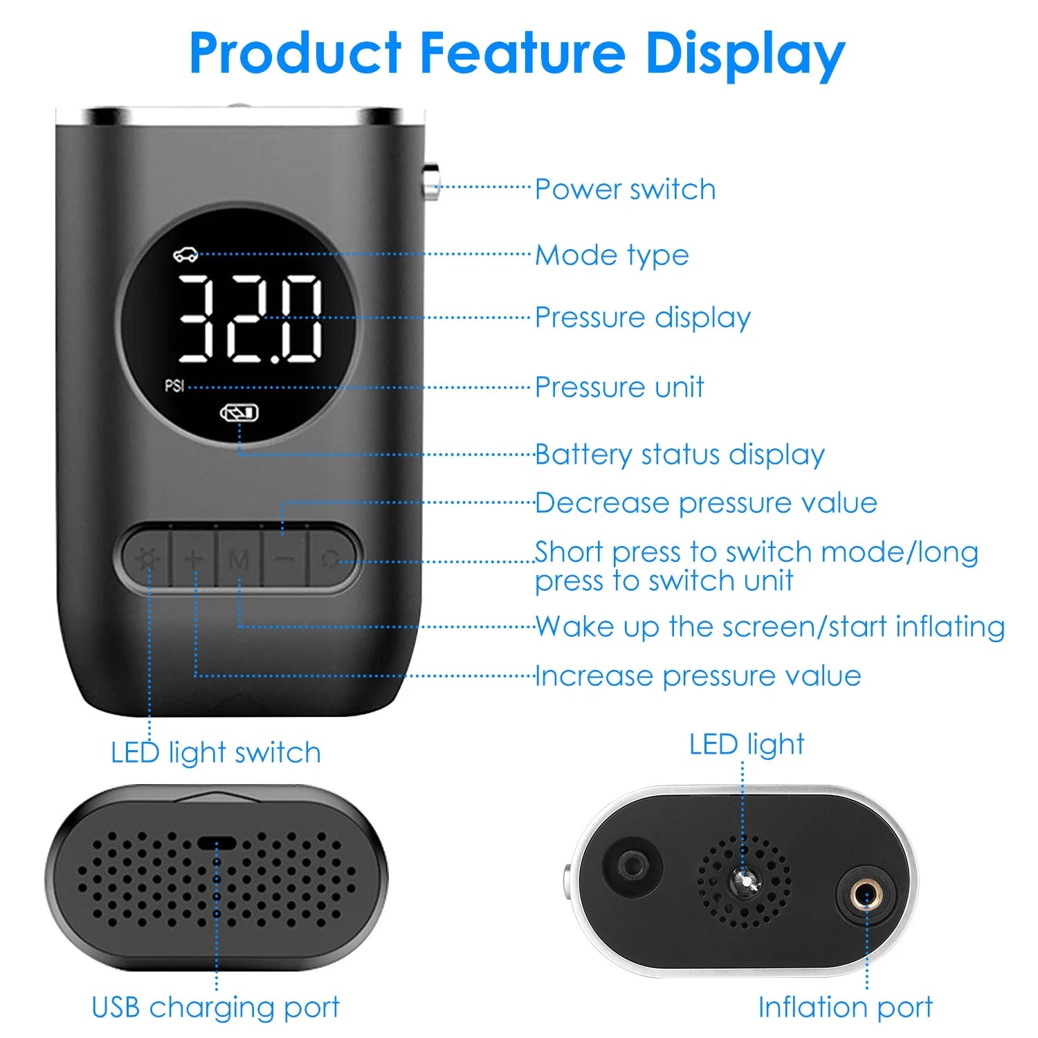 150 PSI Tire Inflator Portable Air Compressor with Digital Gauge LED Light k7p
