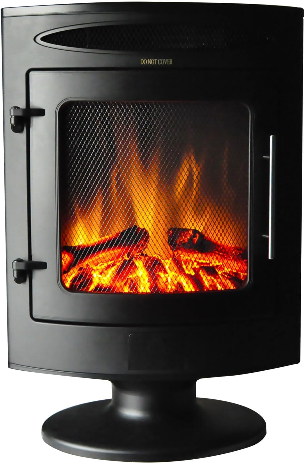 Hanover Fireside 1500W Black Steel Freestanding Electric Fireplace with Log Display and Realistic Flames, Modern Portable Fireplace Heater for Home Living, Basement and Office with Remote Control
