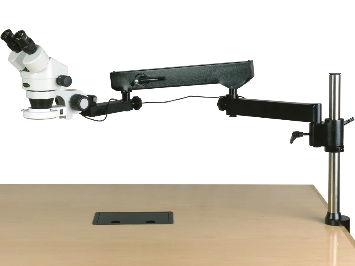 AmScope 3.5X-225X Binocular Articulating Arm Pillar Clamp 144-LED Zoom Stereo Microscope New