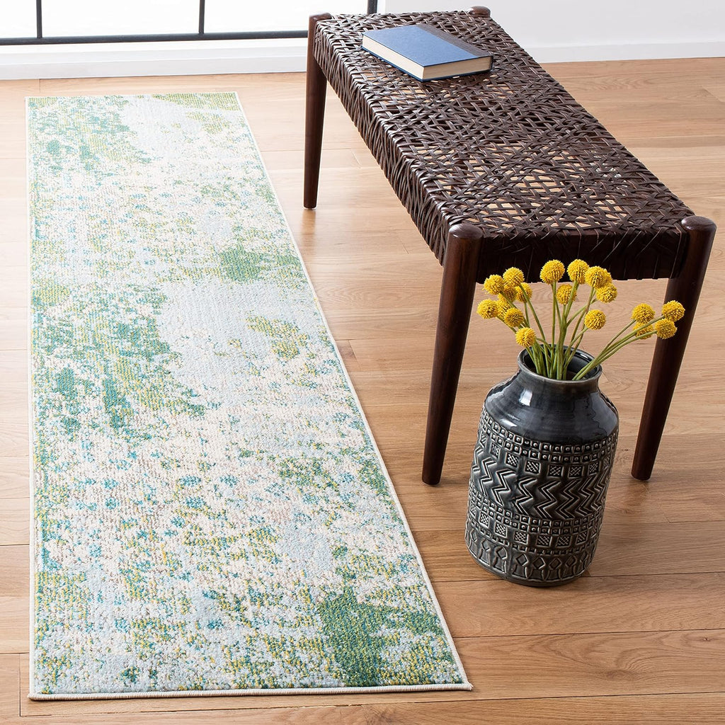 SAFAVIEH Madison Collection Runner Rug - 2'2" x 6', Green & Blue, Modern Abstract Design, Non-Shedding & Easy Care, Ideal for High Traffic Areas in Living Room, Bedroom (MAD499X)