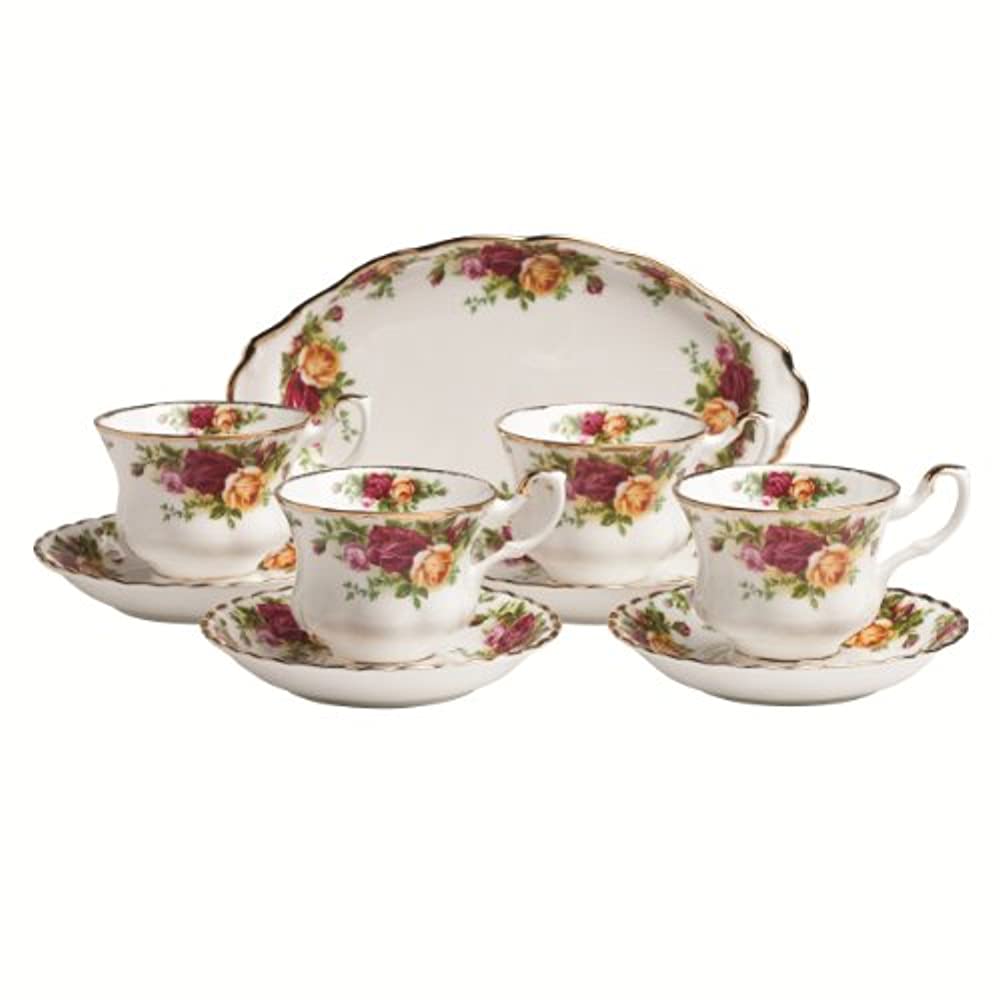 Tea Set & Tray with Floral Print 9-Piece A7