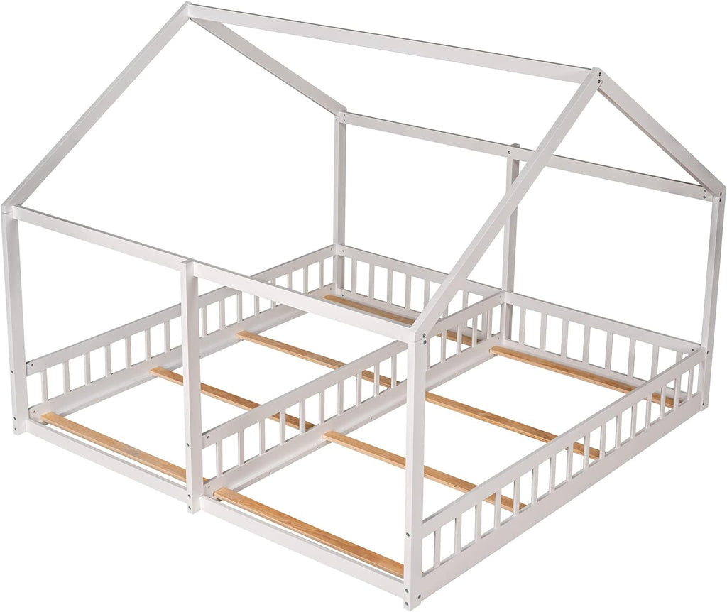 Kids Double Bed Wooden Floor Tent Style White A7