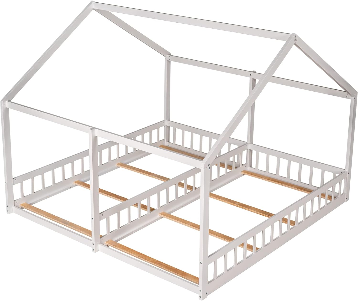 Kids Double Bed Wooden Floor Tent Style White A7