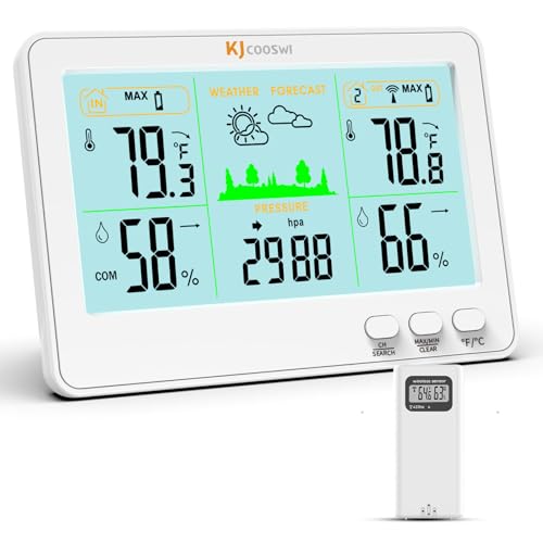 Indoor Outdoor Thermometer and Hygrometer Wireless Weather Stations with 328ft/100m Range, Temperature and Humidity Monitor with Barometer (Black)