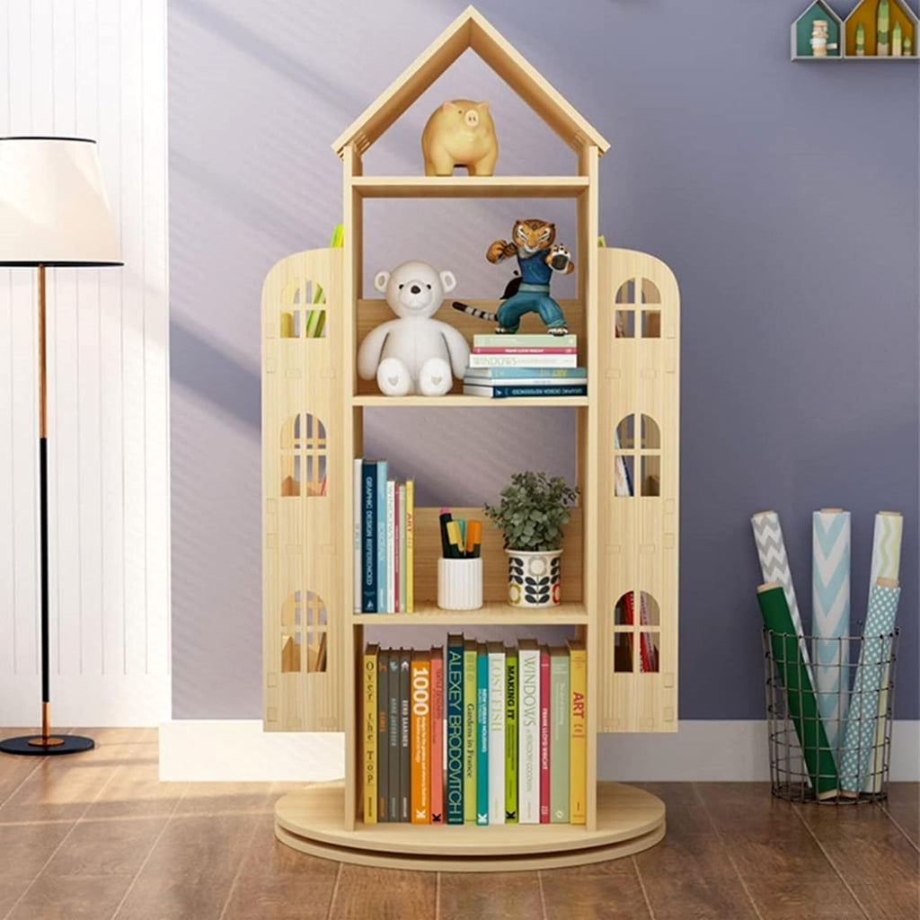 4-Tier Rotating House-Shaped Bookshelf for Home Office a7