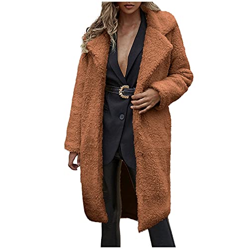 Womens Winter Coats Fuzzy Fleece Lapel Long Cardigan Faux Fur Warm Open Front Jackets Fashion Soft Sherpa Teddy Coat