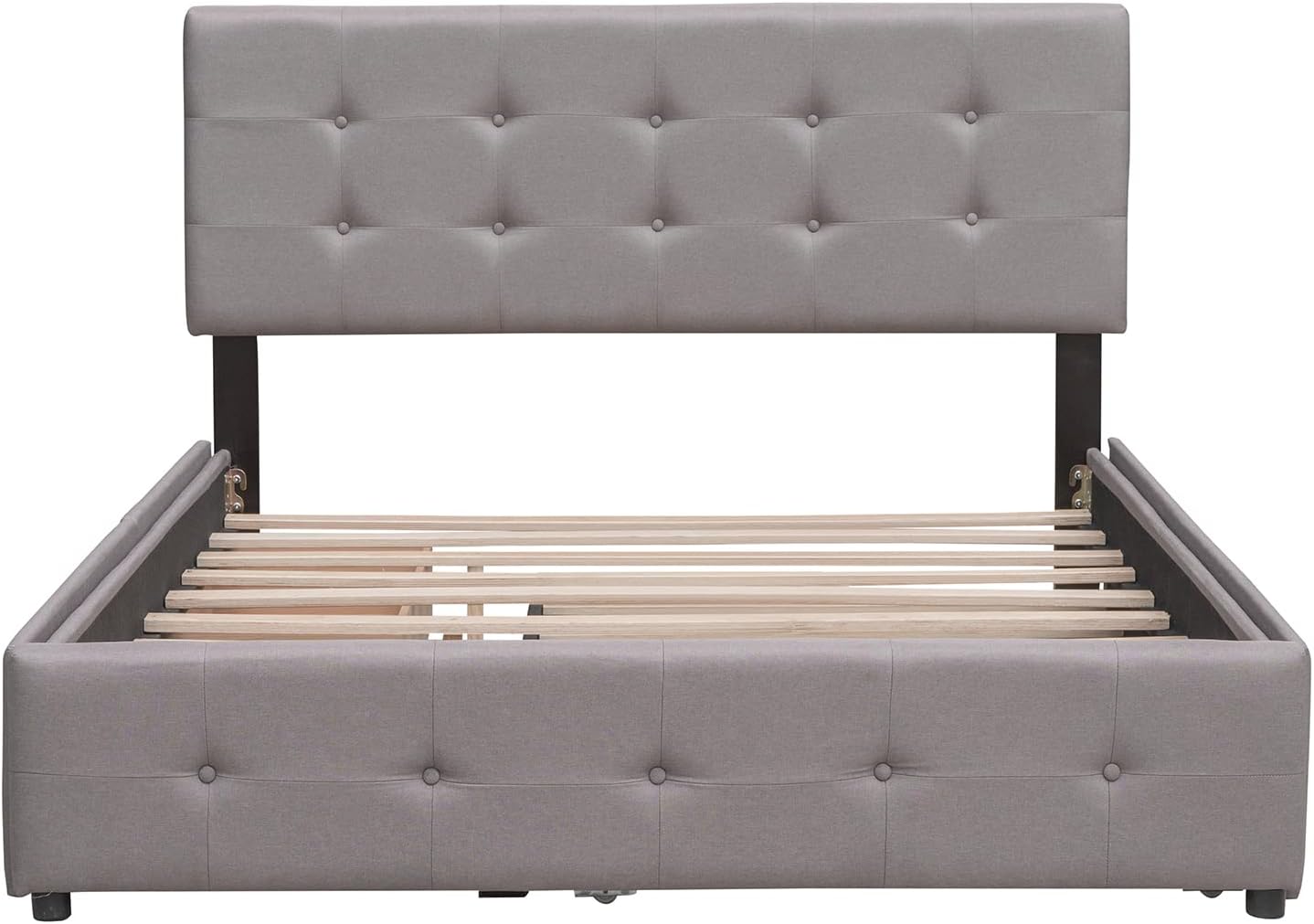 Upholstered Platform Bed with Storage Drawers, Light Gray Q7