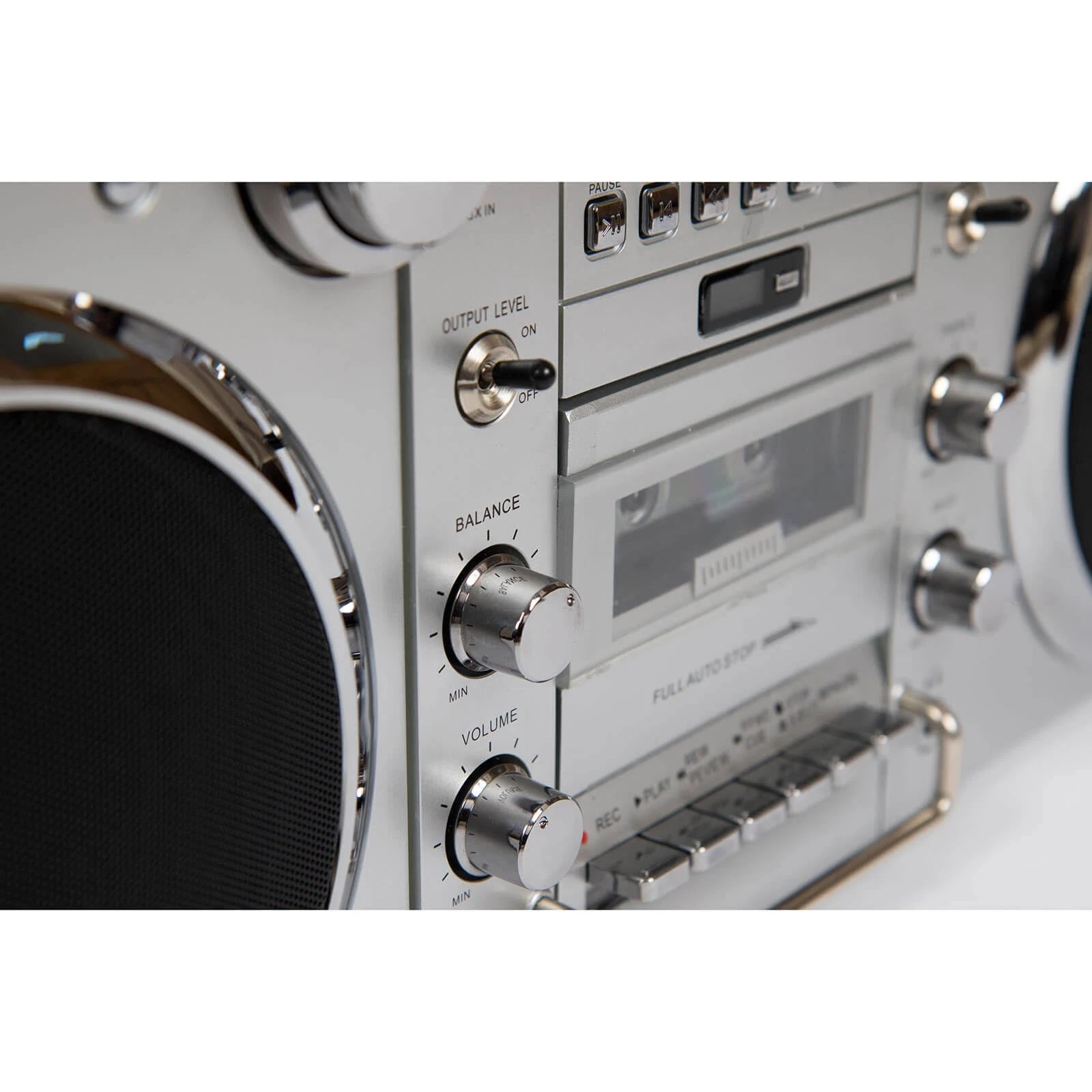 Bluetooth Boombox 80W CD Cassette FM USB Silver k7